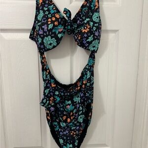 SHEIN Floral One Piece Swimsuit - Black and Teal